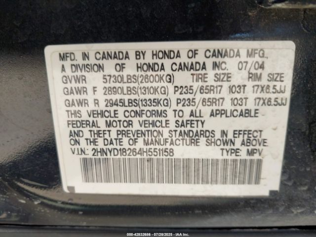 2004 ACURA MDX 2HNYD18264H551158 Photo 8