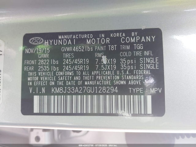 KM8J33A27GU128294 Hyundai 2016