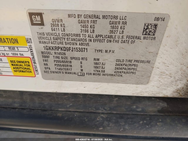 1GKKRPKD9FJ153071 GMC llt
