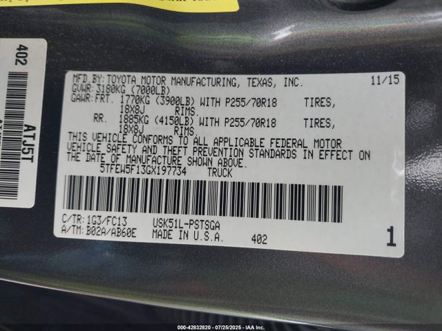 5TFEW5F13GX197734 Toyota 3ur-fbe