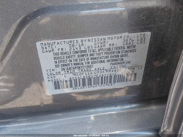 3N1AB7AP6KY219687 Nissan 2019
