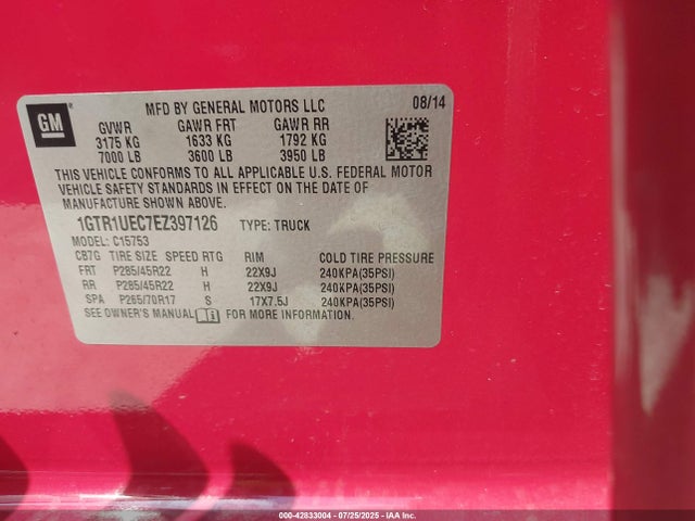 1GTR1UEC7EZ397126 GMC l83 - vvt, afm (active fuel management), aluminum