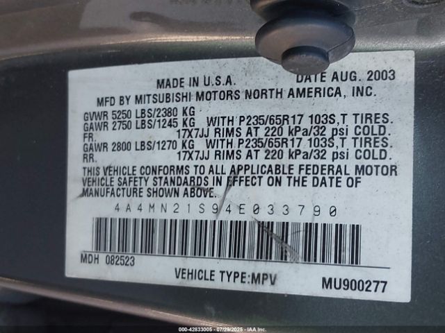 2004 MITSUBISHI ENDEAVOR 4A4MN21S94E033790 Photo 8