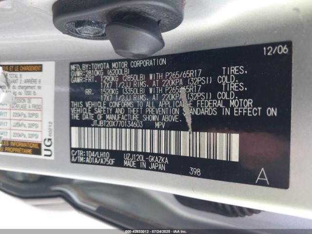 2007 LEXUS GX 470 JTJBT20X770134603 Photo 8