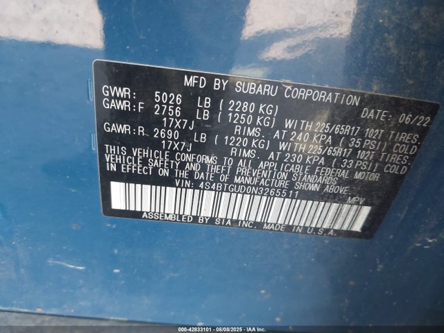 4S4BTGUD0N3265511 Subaru na, u4