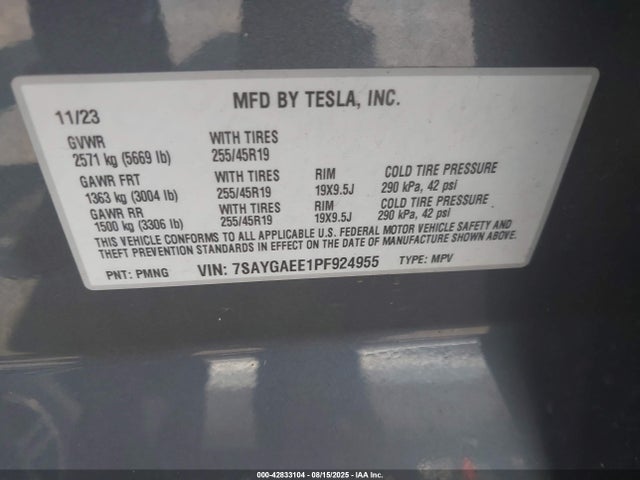 2023 TESLA MODEL Y 7SAYGAEE1PF924955 Photo 8