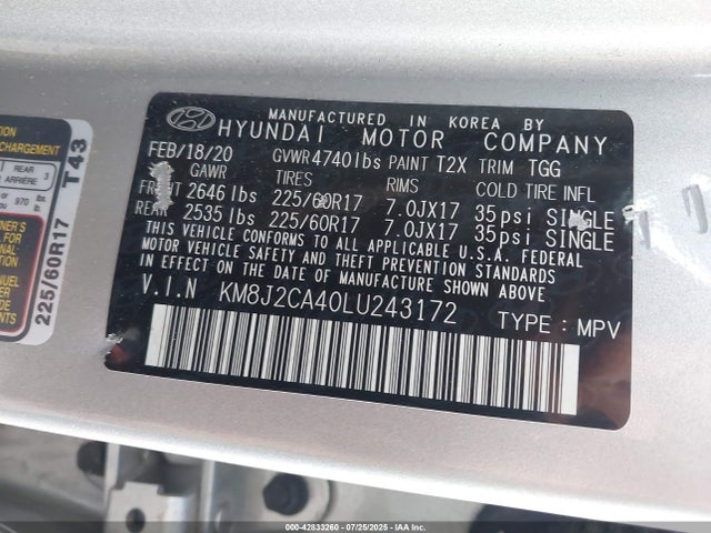 KM8J2CA40LU243172 Hyundai gdi nu