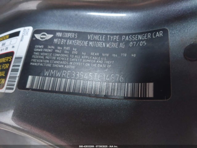 2005 MINI COOPER S WMWRE33545TL14576 Photo 8