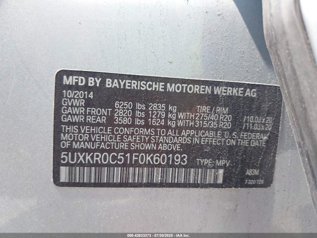 5UXKR0C51F0K60193 BMW 2015