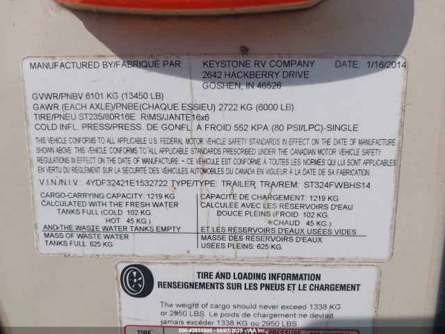 4YDF32421E1532722 Keystone keystone