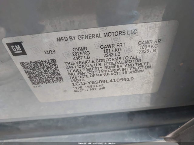 1G1FY6S09L4105919 Chevrolet 2020