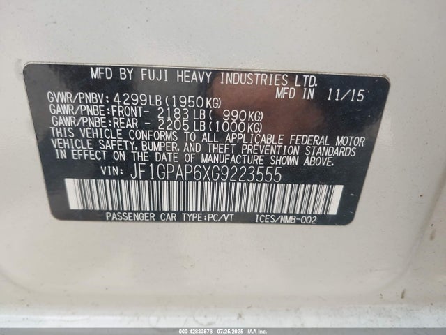 JF1GPAP6XG9223555 Subaru 2.0l na