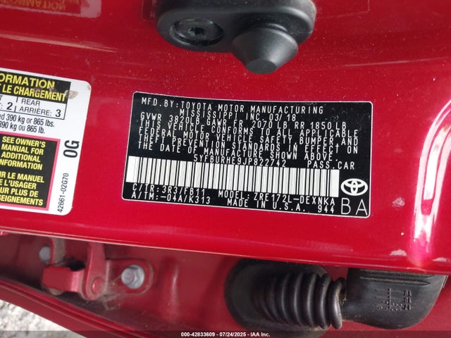 5YFBURHE9JP822742 Toyota 2zr-fe
