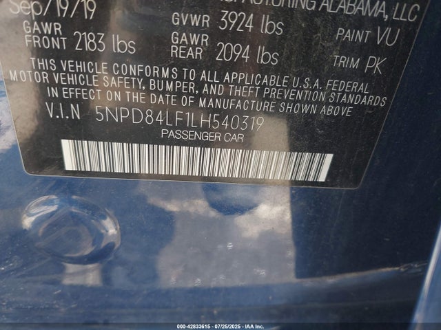 5NPD84LF1LH540319 Hyundai mpi nu