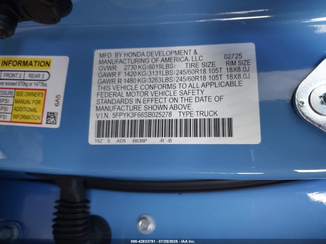 Honda j35y6 2025 5FPYK3F66SB025278 Image 9