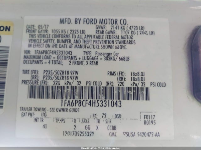 Ford 5.0l 4v premium fuel 2017 1FA6P8CF4H5331043 Image 9