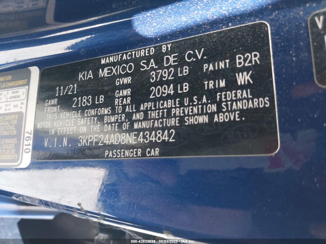 3KPF24AD8NE434842 KIA mpi nu