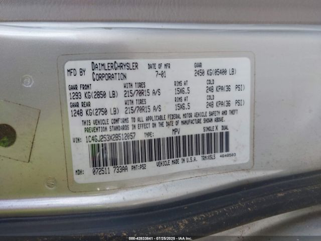 2002 CHRYSLER VOYAGER 1C4GJ253X2B512057 Photo 8