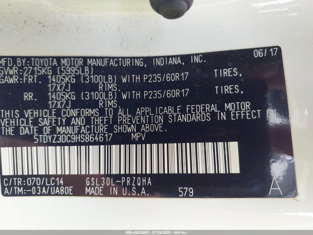 Toyota 2gr-fks 2017 5TDYZ3DC9HS864617 Image 9
