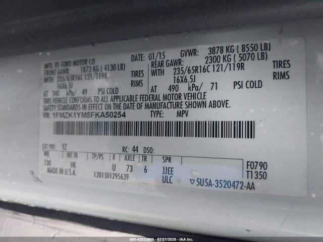 1FMZK1YM5FKA50254 Ford Transit