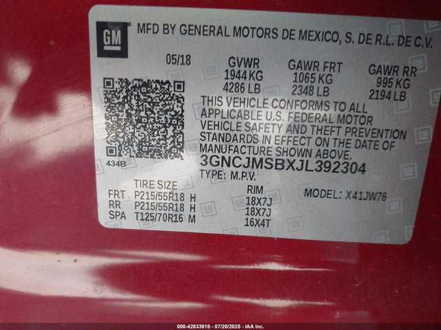 Chevrolet luv - mfi, variable valve timing, e85 max, alum 2018 3GNCJMSBXJL392304 Image 9