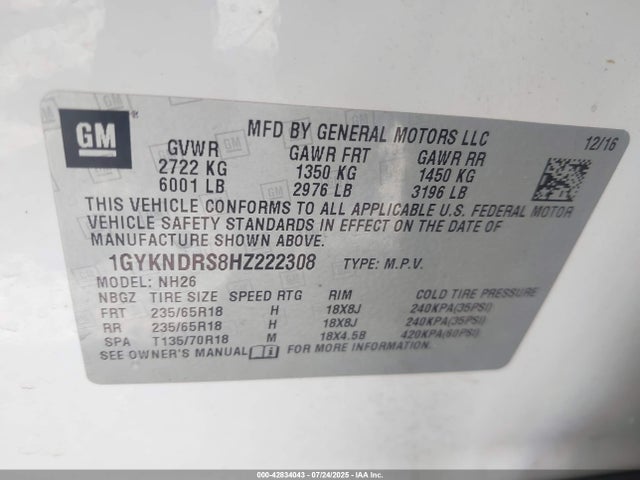 2017 CADILLAC XT5 1GYKNDRS8HZ222308 Photo 8