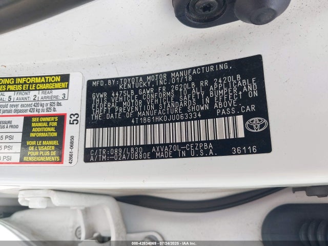 4T1B61HK0JU063334 Toyota a25a-fks