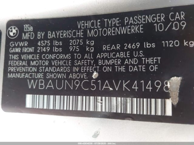 2010 BMW 135I WBAUN9C51AVK41498 Photo 8