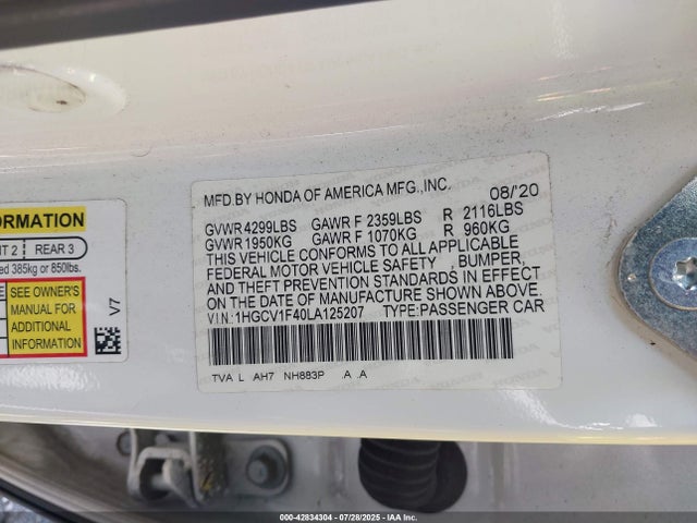 Honda l15be 2020 1HGCV1F40LA125207 Image 9