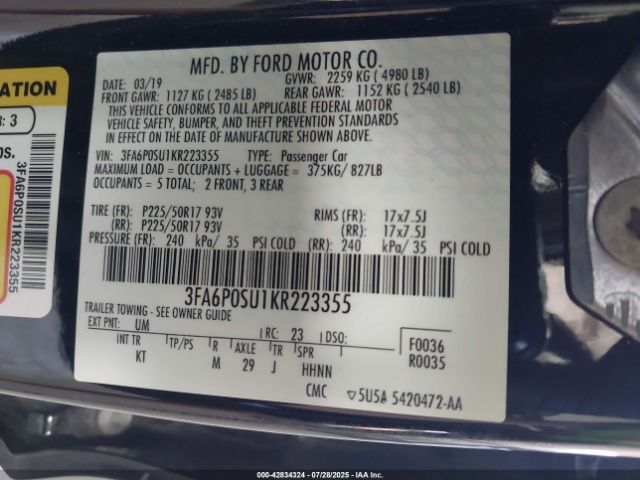 2019 FORD FUSION ENERGI 3FA6P0SU1KR223355 Photo 8