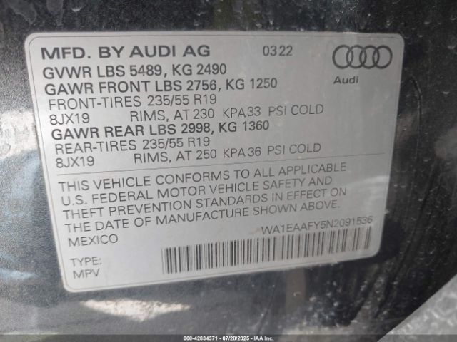 2022 AUDI Q5 WA1EAAFY5N2091536 Photo 8