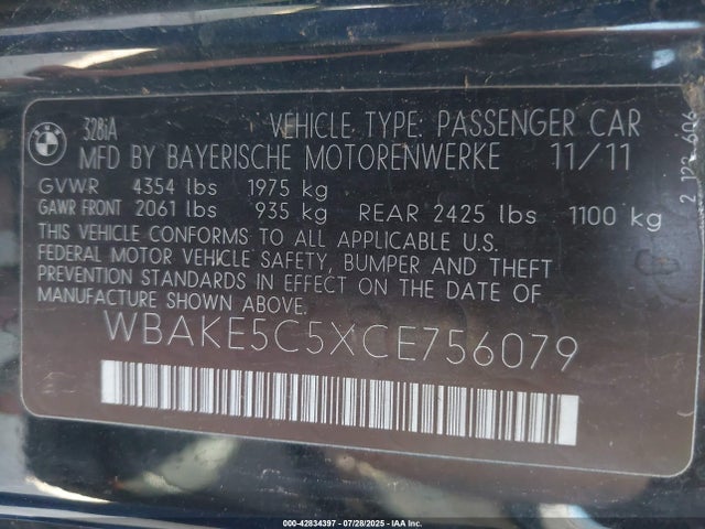 42834397 :رقم المزاد ، WBAKE5C5XCE756079 vin ، 2012 Bmw 328i مزاد بيع