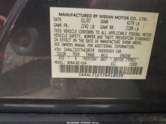2007 NISSAN ALTIMA 1N4AL21E57N418039 Photo 8