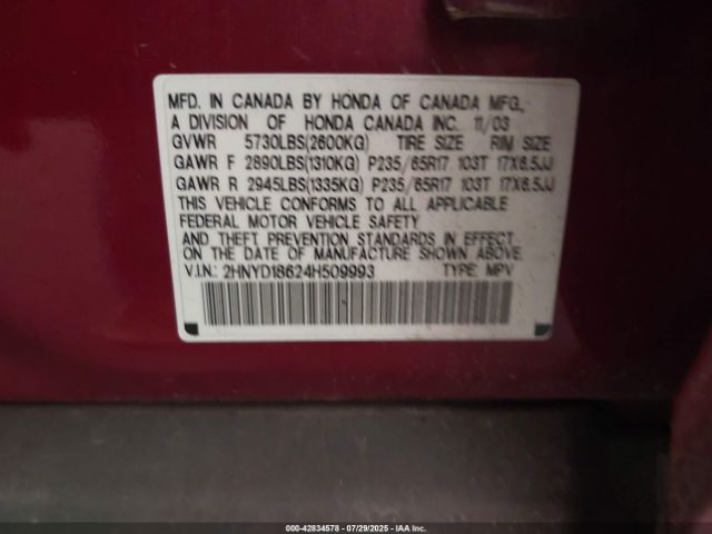 2004 ACURA MDX 2HNYD18624H509993 Photo 8