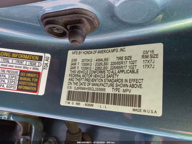 Honda k24w9 2016 5J6RM4H59GL055665 Image 9