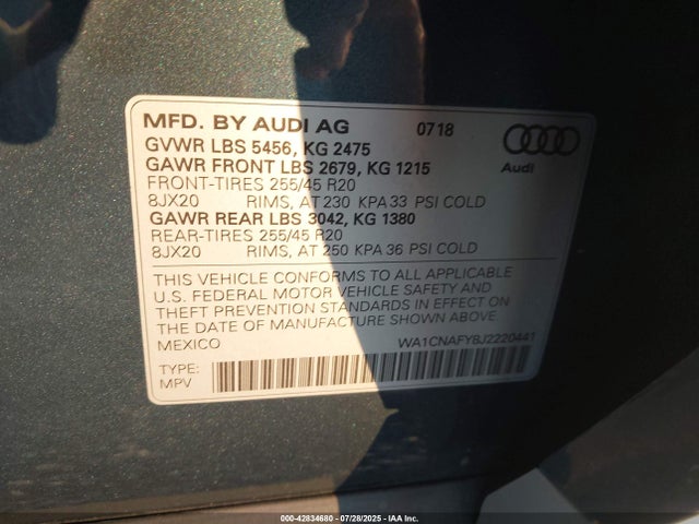 WA1CNAFY8J2220441 Audi 2018