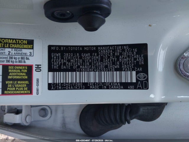 Toyota 2zr-fe 2016 2T1BURHE4GC593136 Image 9