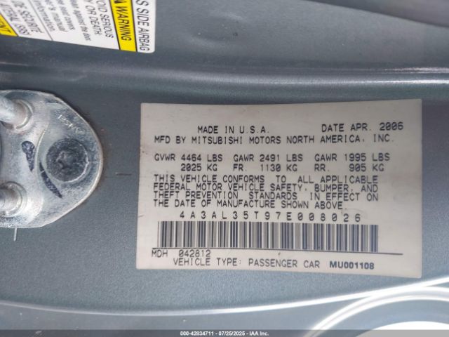 2007 MITSUBISHI ECLIPSE SPYDER 4A3AL35T97E008026 Photo 8