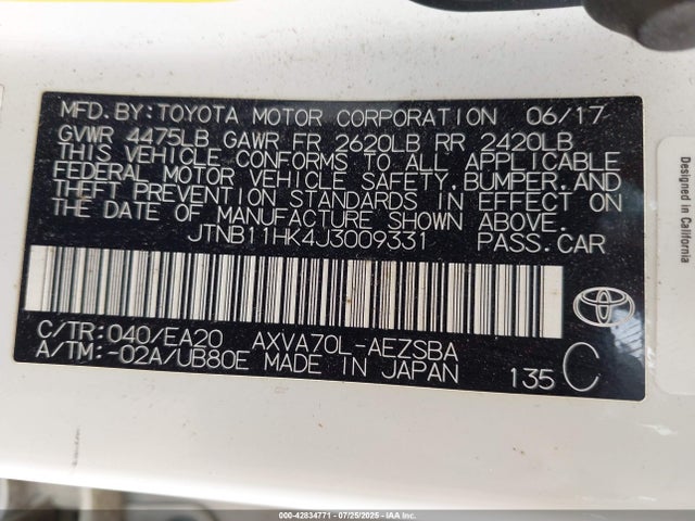 JTNB11HK4J3009331 Toyota a25a-fks