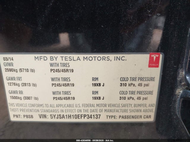 2014 TESLA MODEL S 5YJSA1H10EFP34137 Photo 8