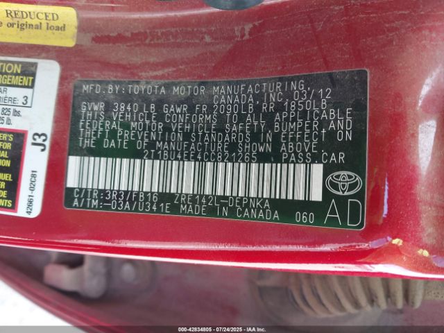 2012 TOYOTA COROLLA 2T1BU4EE4CC821265 Photo 8
