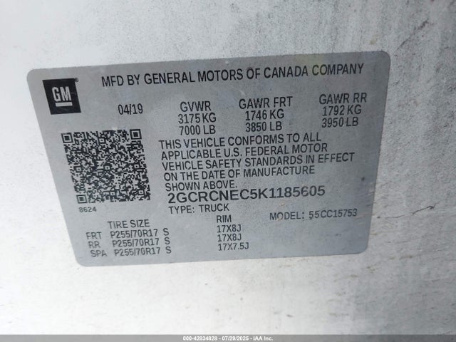 Продаж на аукціоні авто 2019 Chevrolet Silverado 1500 Ld Wt, vin: 2GCRCNEC5K1185605, номер лоту: 42834828