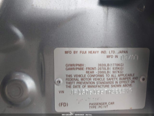Продаж на аукціоні авто 2007 Subaru Impreza 2.5i, vin: JF1GD61667H522349, номер лоту: 42834871