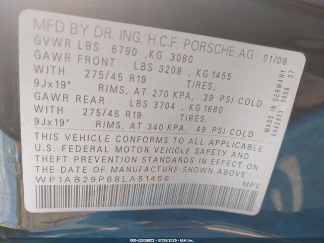 2008 PORSCHE CAYENNE WP1AB29P68LA51456 Photo 8