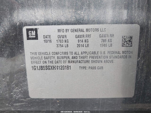 1G1JB5SGXH4120181 Chevrolet lwe - mfi, vvt: variable valve timing