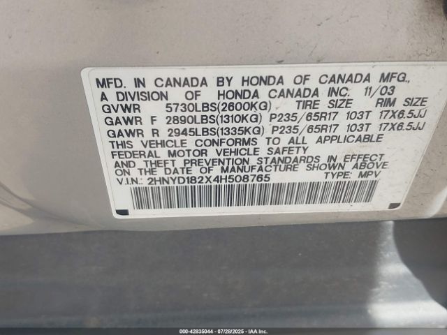 2004 ACURA MDX 2HNYD182X4H508765 Photo 8