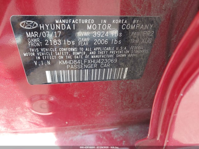 KMHD84LFXHU423069 Hyundai 2017