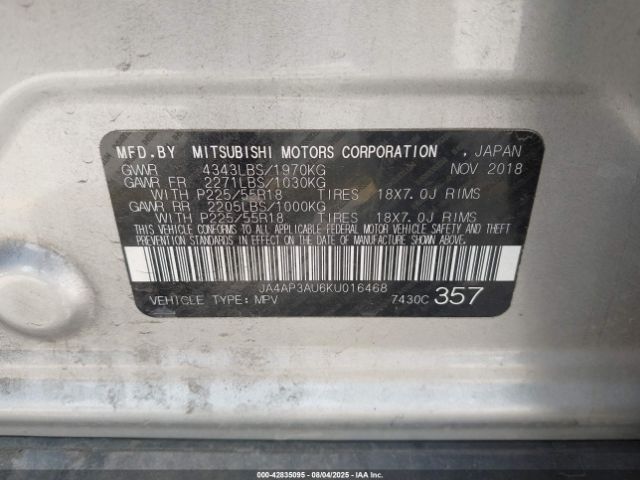 2019 MITSUBISHI OUTLANDER SPORT JA4AP3AU6KU016468 Photo 8