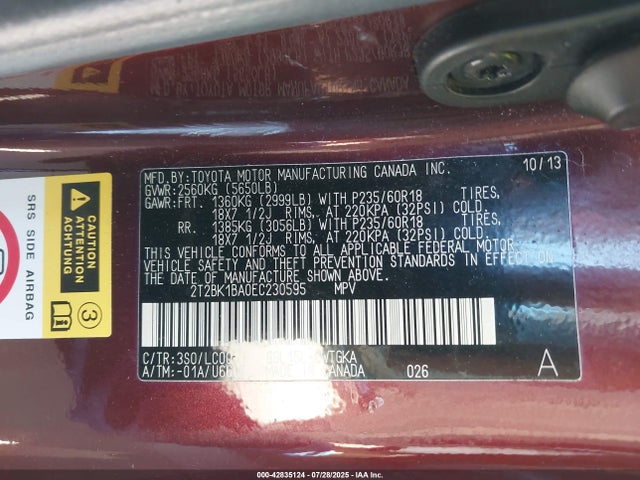 2T2BK1BA0EC230595 Lexus 2gr-fe