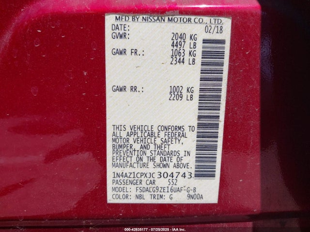 1N4AZ1CPXJC304743 Nissan 2018